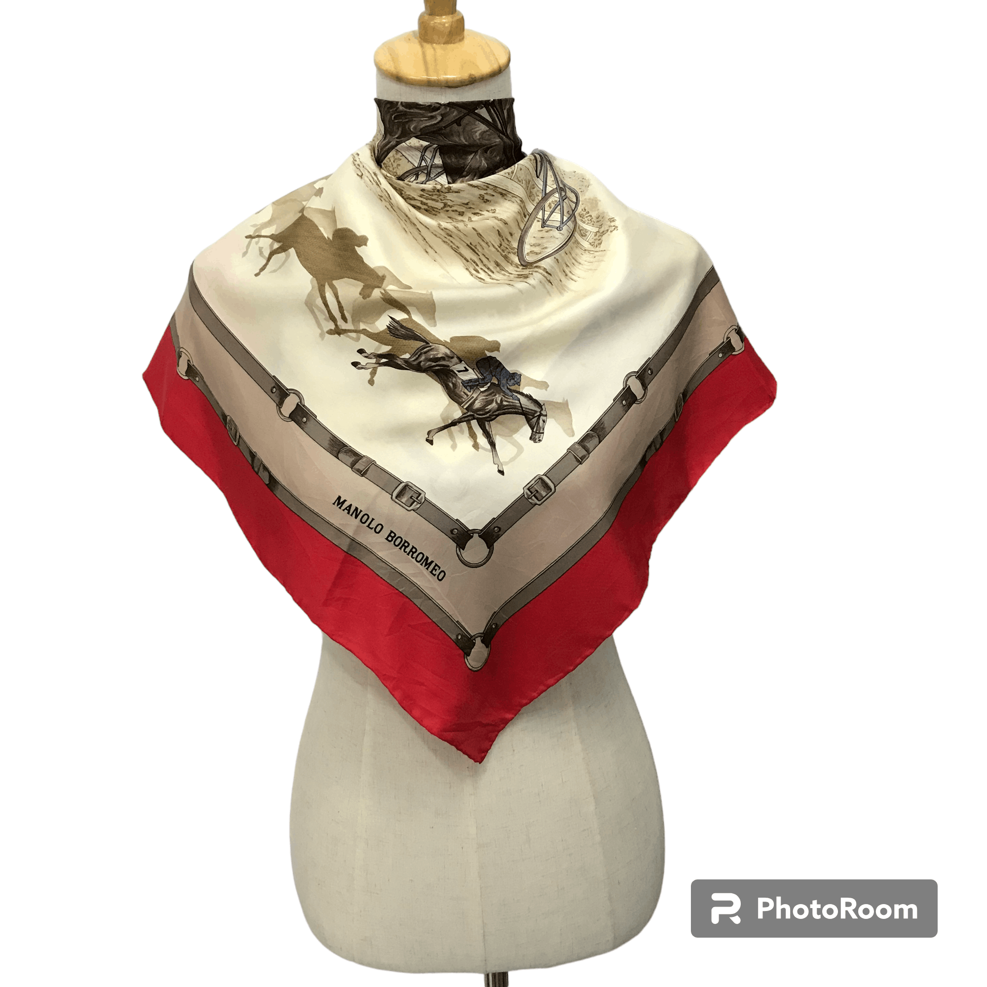 Japanese Brand Manolo Borromeo Horse Racing Silk Scarf M123 Size ONE SIZE - 1 Thumbnail