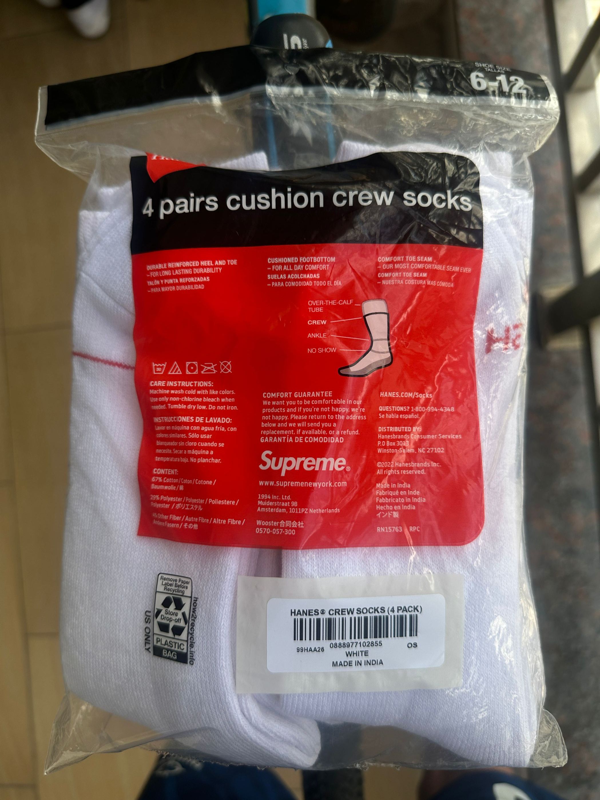 Supreme hanes crew socks 4pairs supreme Size ONE SIZE - 2 Thumbnail