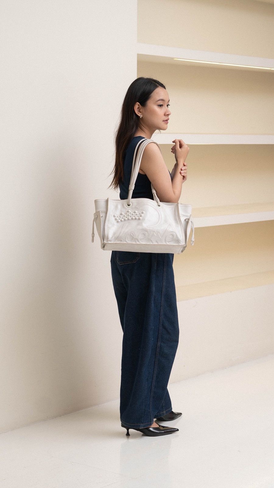 Loewe White Leather Crown totebag