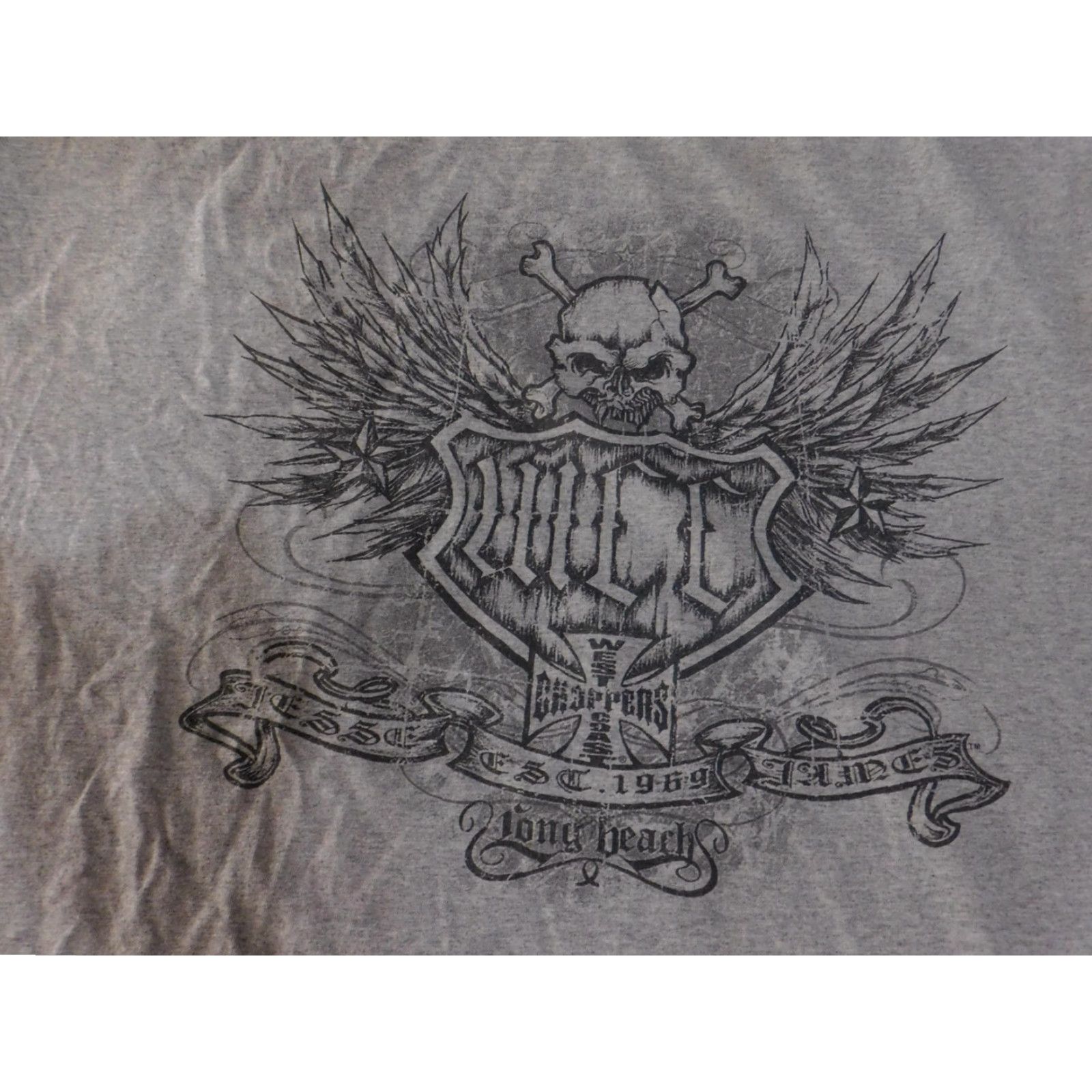 West Coast Choppers VINTAGE West Coast Choppers Shirt Mens 2XL Gray Skull Wings Long Beach Jesse James Tee Size US XXL / EU 58 / 5 - 6 Thumbnail