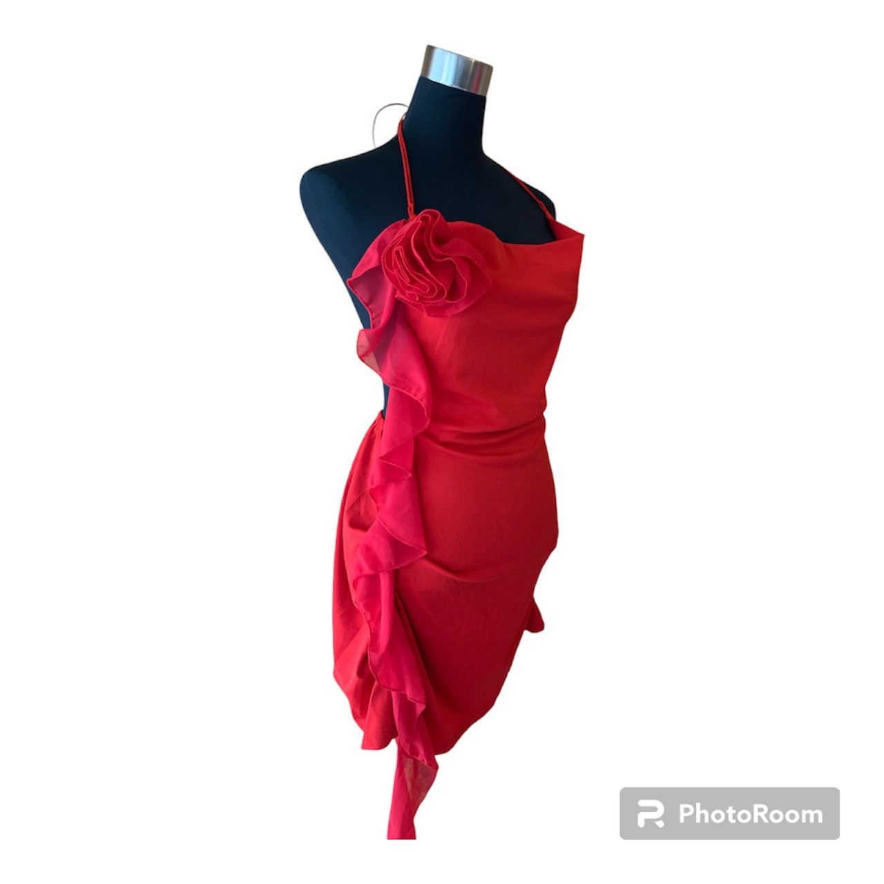Designer NWT Y2K Style Backless Red Halter Top w/ Side Ruffles Size M / US 6-8 / IT 42-44 - 5 Thumbnail
