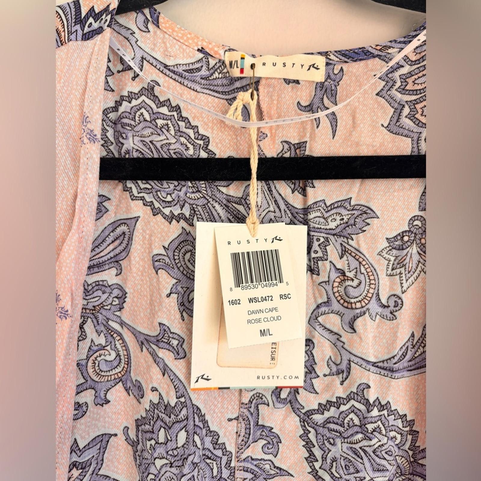 Rusty Pink and Blue Paisley Kimono with Fringe Size L / US 10 / IT 46 - 3 Thumbnail