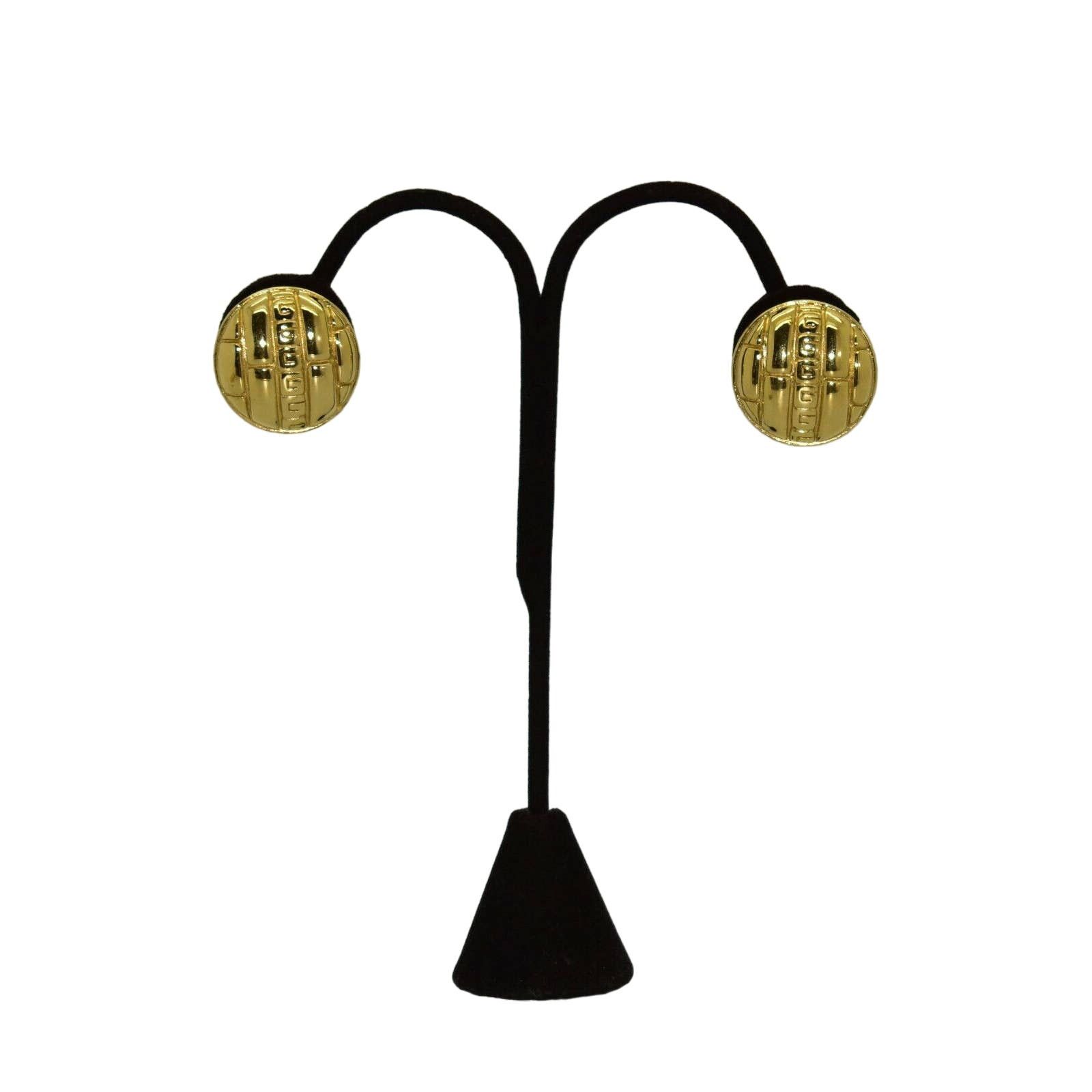 Givenchy A8 Auth GIVENCHY Vintage Goldtone Logo Round Clipon Earrings Size ONE SIZE - 1 Thumbnail