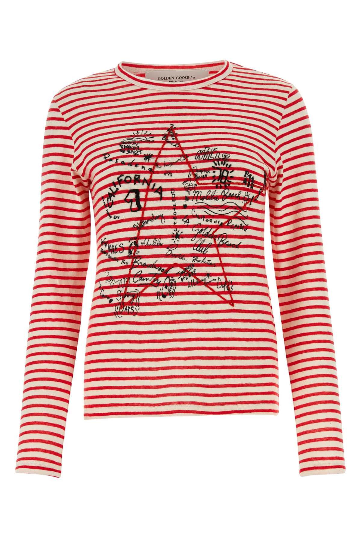 image of Golden Goose Embroidered Cotton Blend Daya T-Shirt in Stripped, Women's (Size XS)