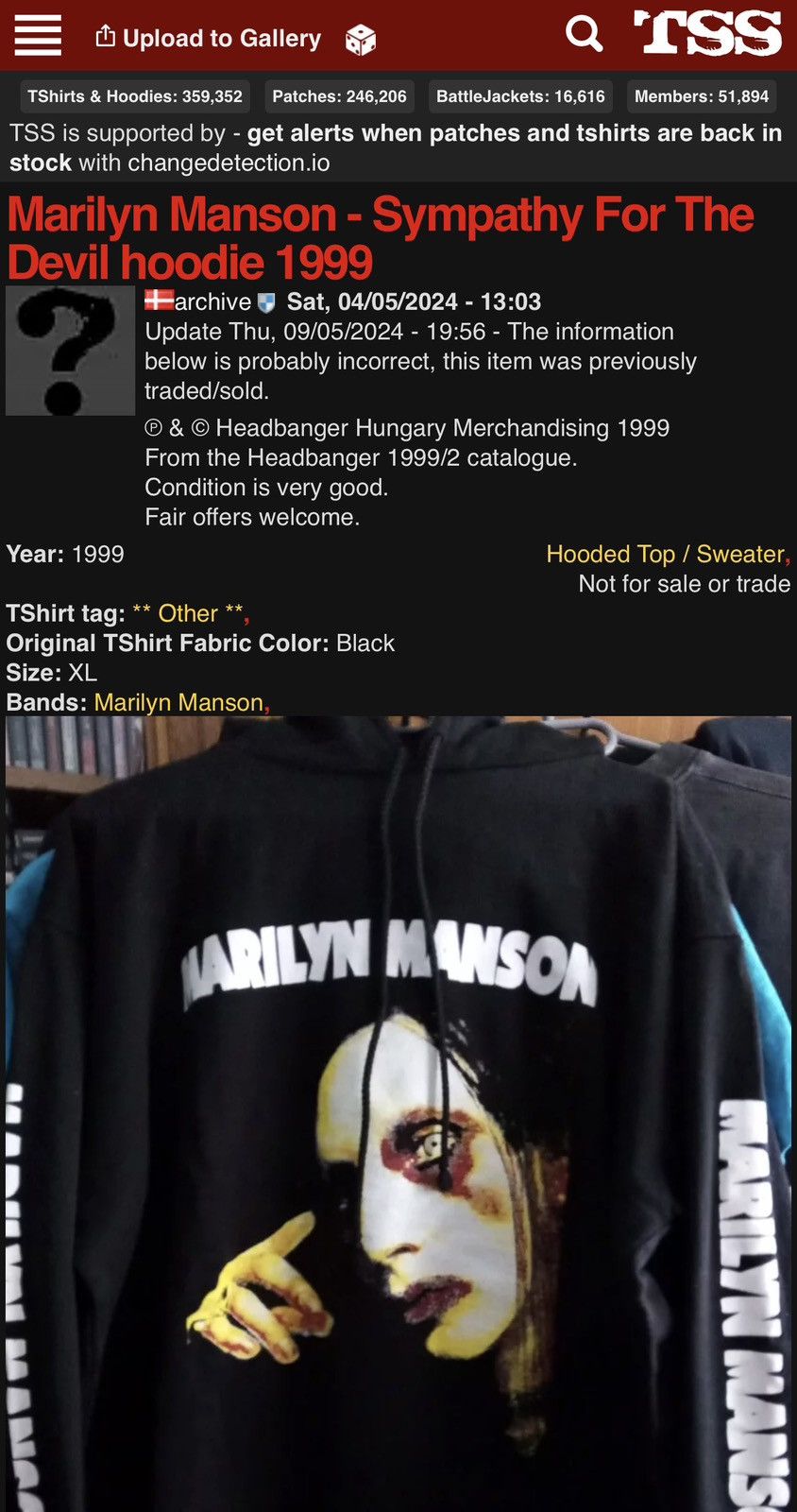 Band Tees Marilyn Manson “sympathy for the devil hoodie 1999 Size US XL / EU 56 / 4 - 5 Thumbnail