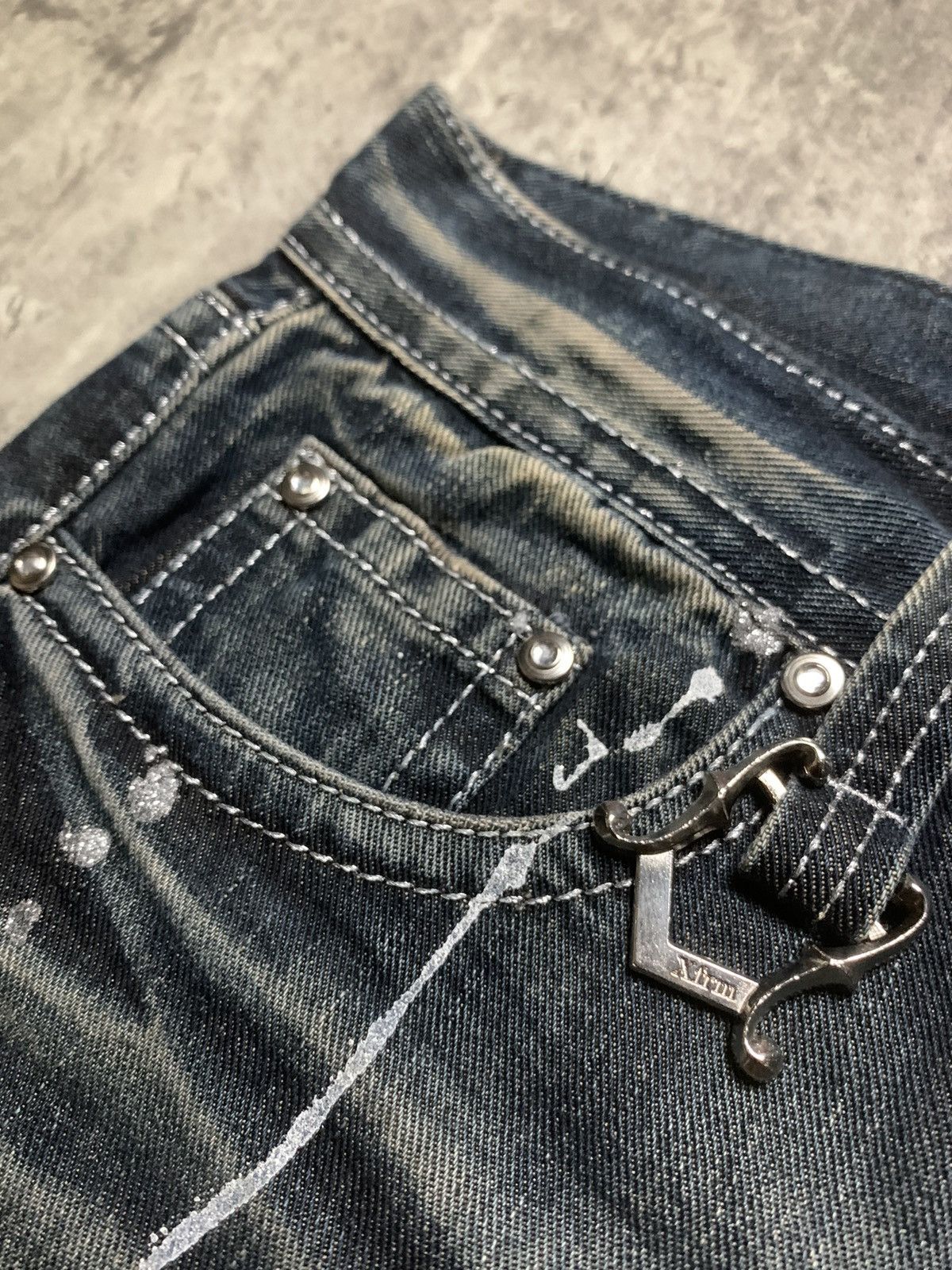 Tornado Mart Y2K Xfrm Studded Splatter Mud Wash Rusty Flare Pants Size US 30 / EU 46 - 5 Thumbnail