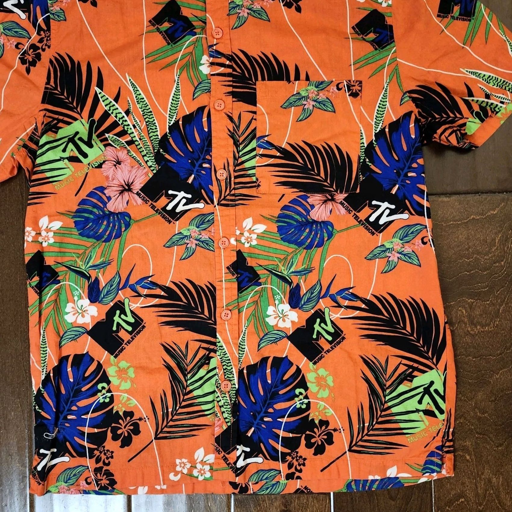 Logo 7 MTV Hawaiian Shirt Adult Large Orange Floral Logo Button Up Short Sleeve Mens Size US L / EU 52-54 / 3 - 3 Thumbnail