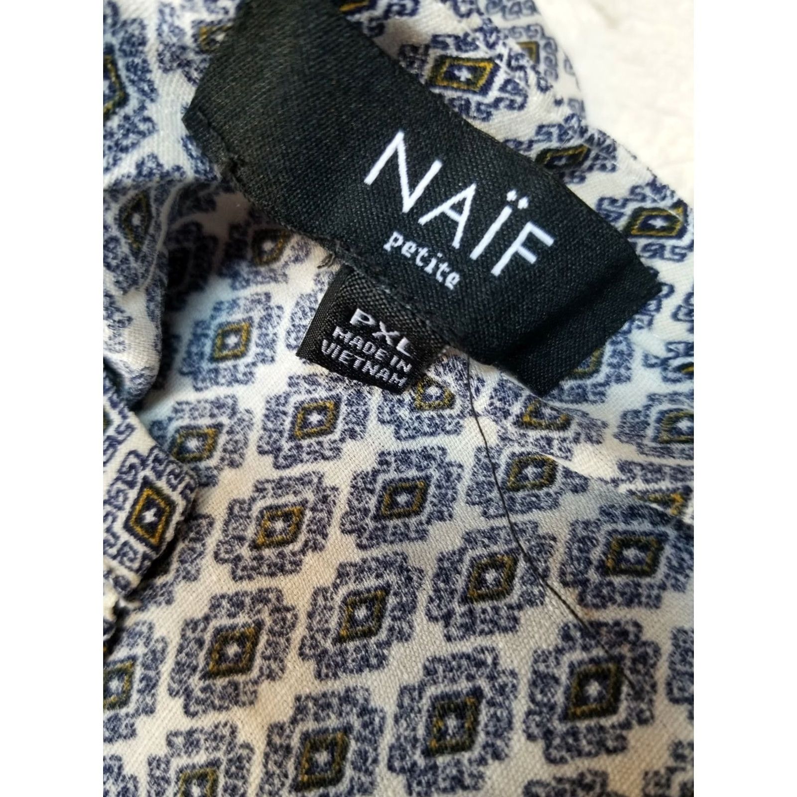 Vintage Naif Dress Petite Size PXL Navy Split Neck Shift Sleeveless Boho Style Womens Size XL / US 12-14 / IT 48-50 - 4 Thumbnail