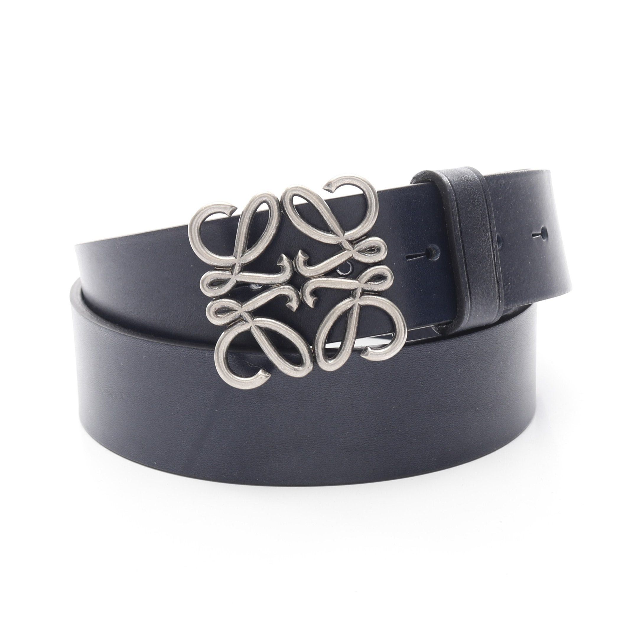 Loewe Loewe Chunky Anagram Belt Leather Dark Navy Silver Hardware Size ONE SIZE - 1 Thumbnail