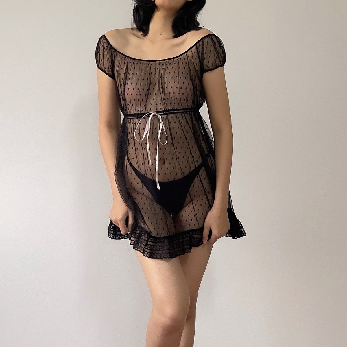 Victoria's Secret Romantic Black Mesh Sheer Mini Dress (S-M) Size M / US 6-8 / IT 42-44 - 1 Thumbnail