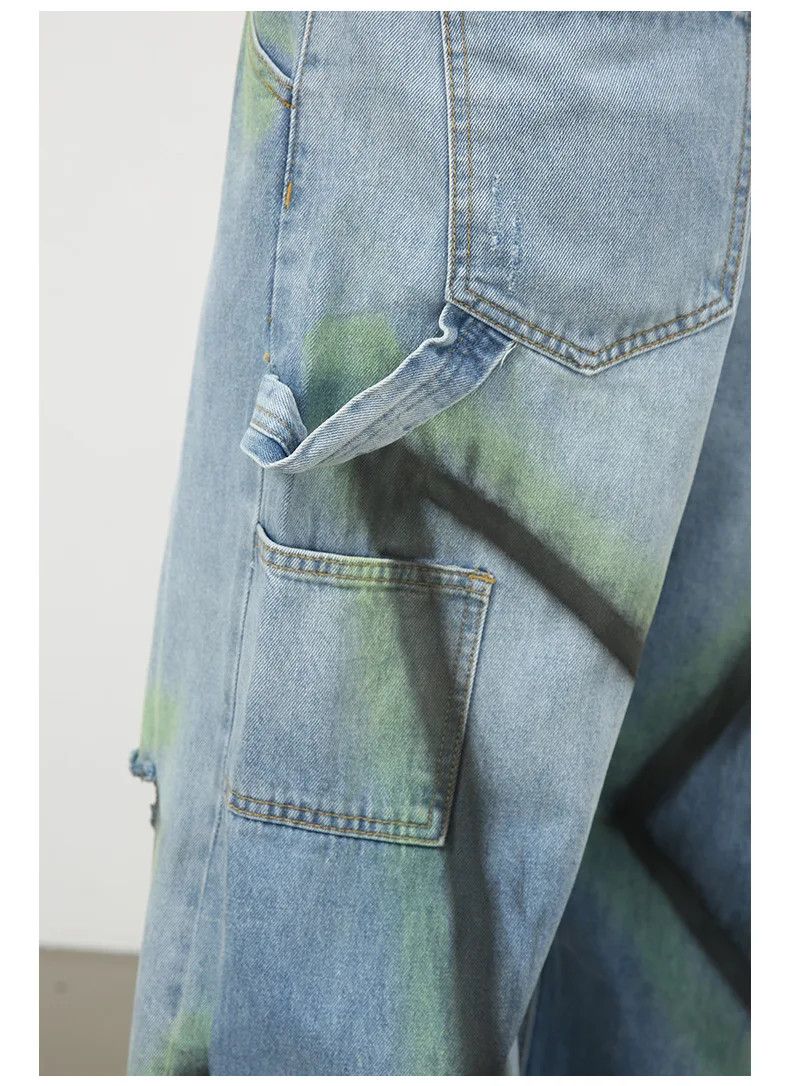 Jean × Vintage Streetwear Hand-Painted Contrast Wide-Leg Ripped Jeans Size US 32 / EU 48 - 8 Thumbnail