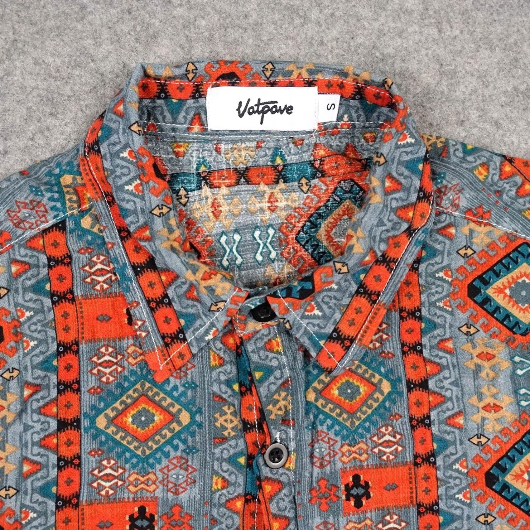 Vintage Vatpave Shirt Mens Small Blue Aztec Southwestern Tribal Geometric Button Up VTG Size US S / EU 44-46 / 1 - 2 Thumbnail