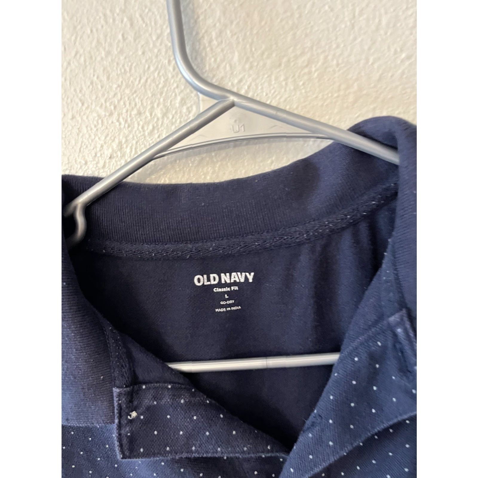 Old Navy Old Navy Polo Shirt Men L Classic Fit Short Sleeve Navy Blue White Polka Dot Pattern Go-Dry Cotton Blend Size US L / EU 52-54 / 3 - 2 Thumbnail