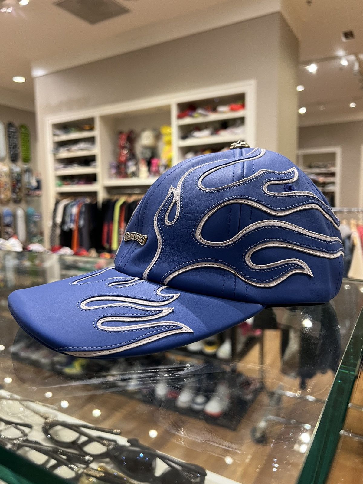 Chrome Hearts Chrome Hearts VIP Leather Flame Baseball Cap Blue Hat Size ONE SIZE - 4 Thumbnail