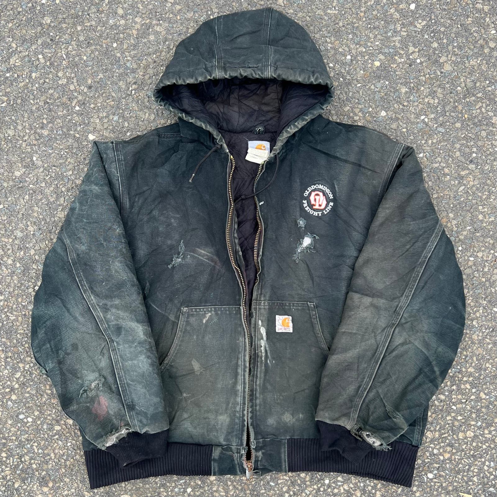 image of Faded Black Carhartt Hooded Work Wear Jacket, Men's (Size XL)