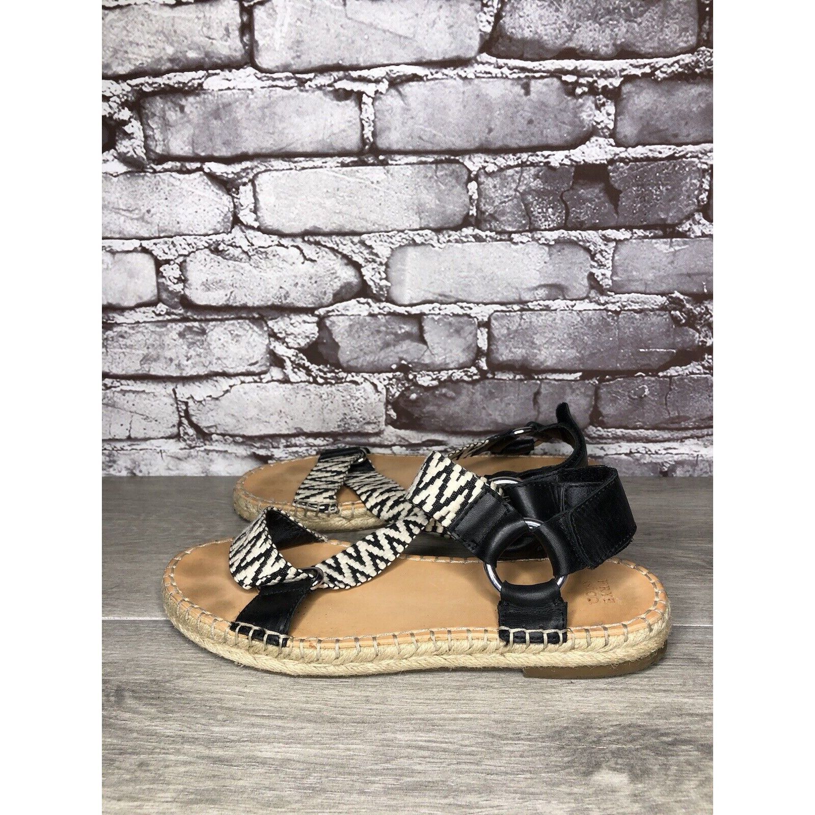 Frye Frye & Co Kole White Black Fabric Leather Espadrilles Sandal Size US 8.5 / IT 38.5 - 18 Thumbnail