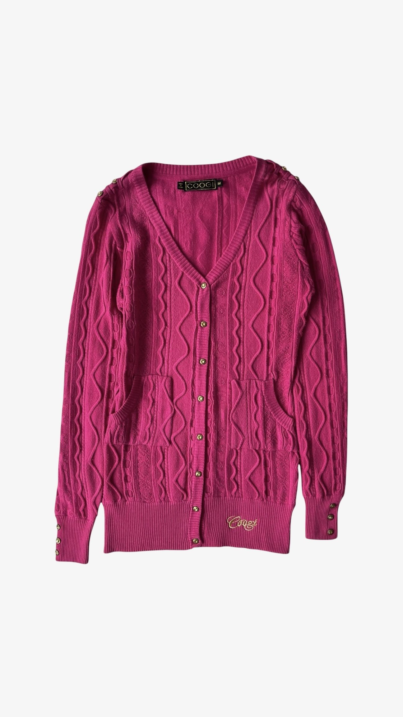 Coogi Vintage Y2K Women's Coogi 3D Textured Knit Pink Cardigan Size M / US 6-8 / IT 42-44 - 1 Thumbnail