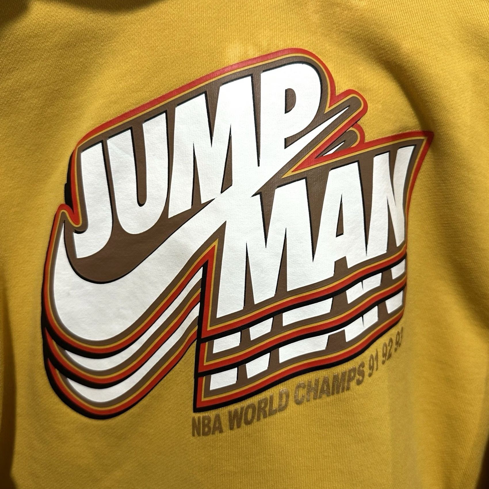 Jordan Brand VINTAGE Nike Jordan Jumpman Hoodie Shirt Mens S Yellow Fleece Pullover Ribbed Cuffs Graphic Print Logo Pockets All Seasons Size US S / EU 44-46 / 1 - 4 Thumbnail