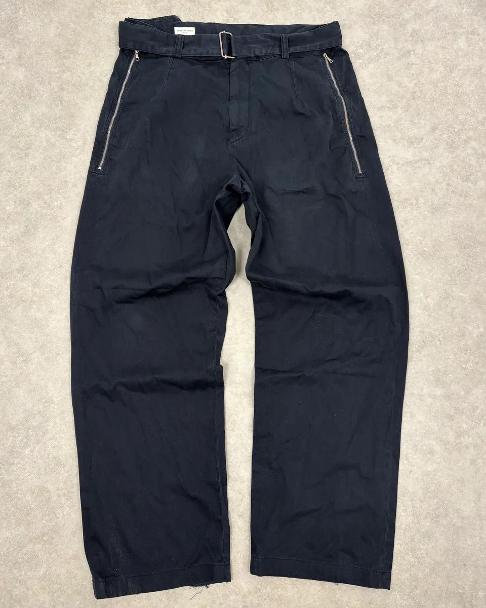 Dries Van Noten Dries Van Noten Navy Minimalist Belted Cozy Pants Size US 34 / EU 50 - 1 Thumbnail