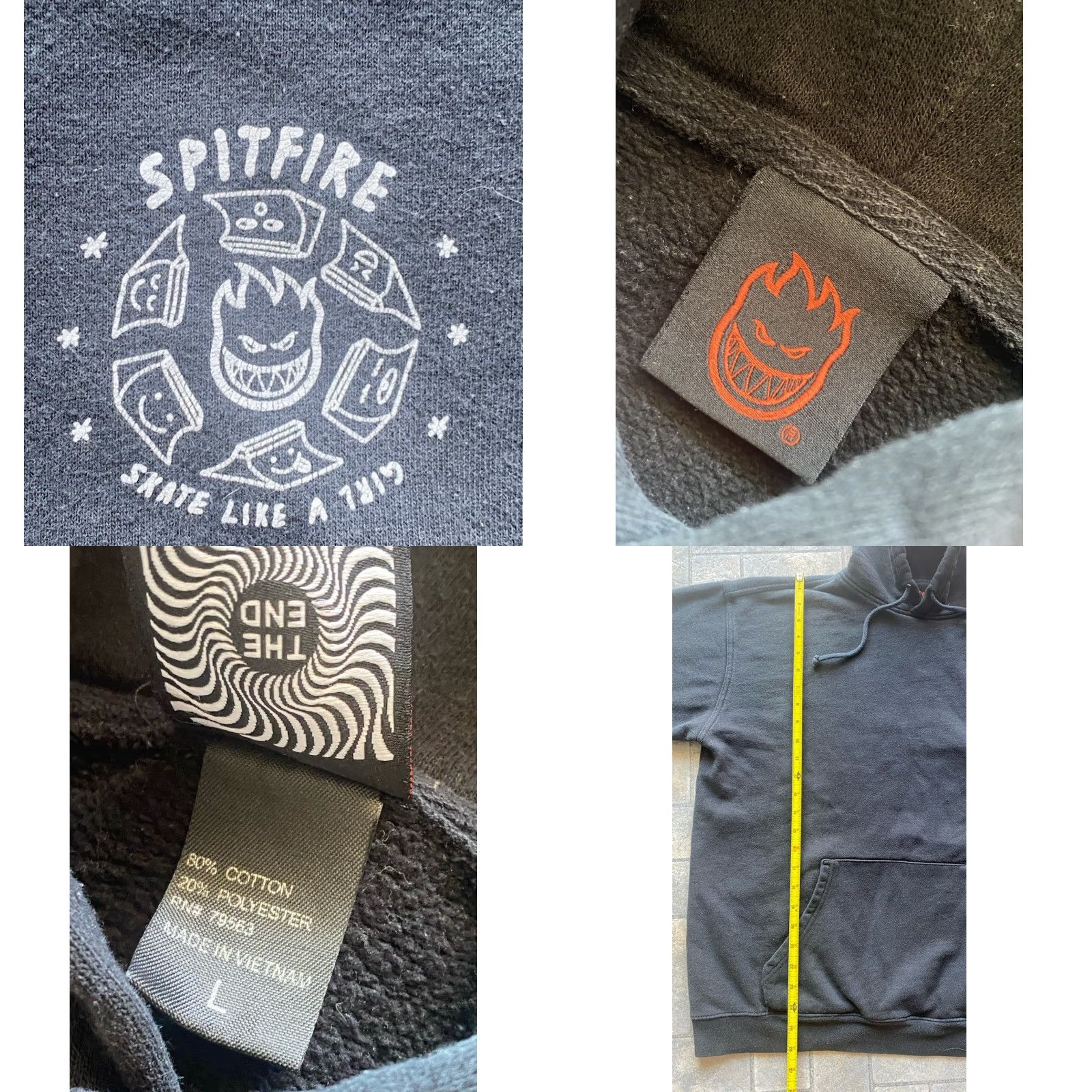 Spitfire Spitfire Hoodie Mens L Black Pullover Skater Girl Graphic Print Logo Hooded Pockets 90s Grunge Skateboarding Size US L / EU 52-54 / 3 - 8 Thumbnail