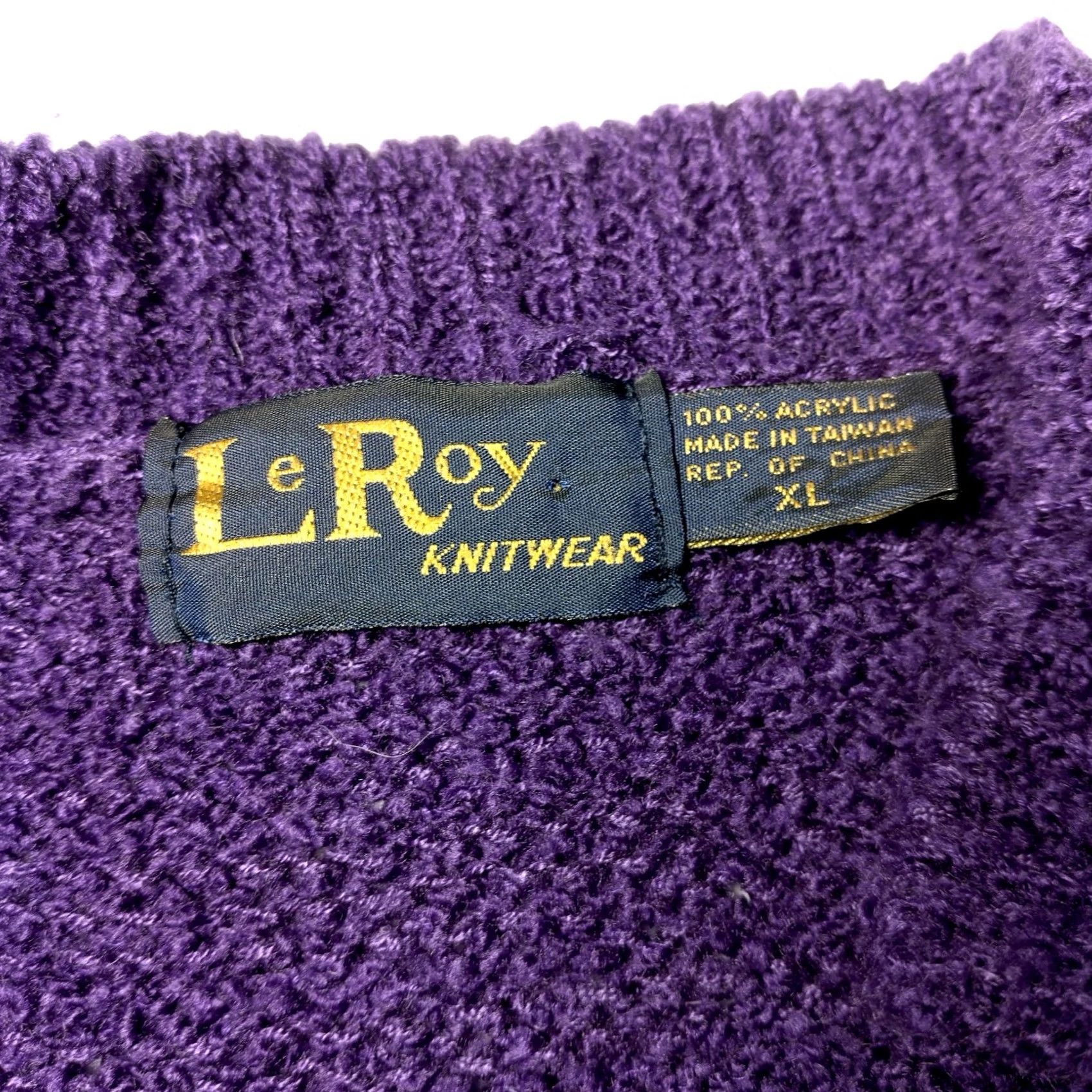 Vintage VINTAGE LeRoy Knitwear Cardigan Sweater Women XL Purple Open Front Grannycore Size XL / US 12-14 / IT 48-50 - 6 Thumbnail