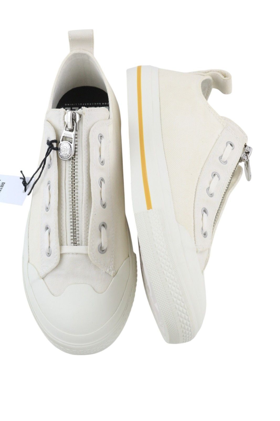 Diesel S-ASTICO L ZIP EU44.5 White Almond Toe Low Top 41109 Size US 11.5 / EU 44-45 - 6 Thumbnail