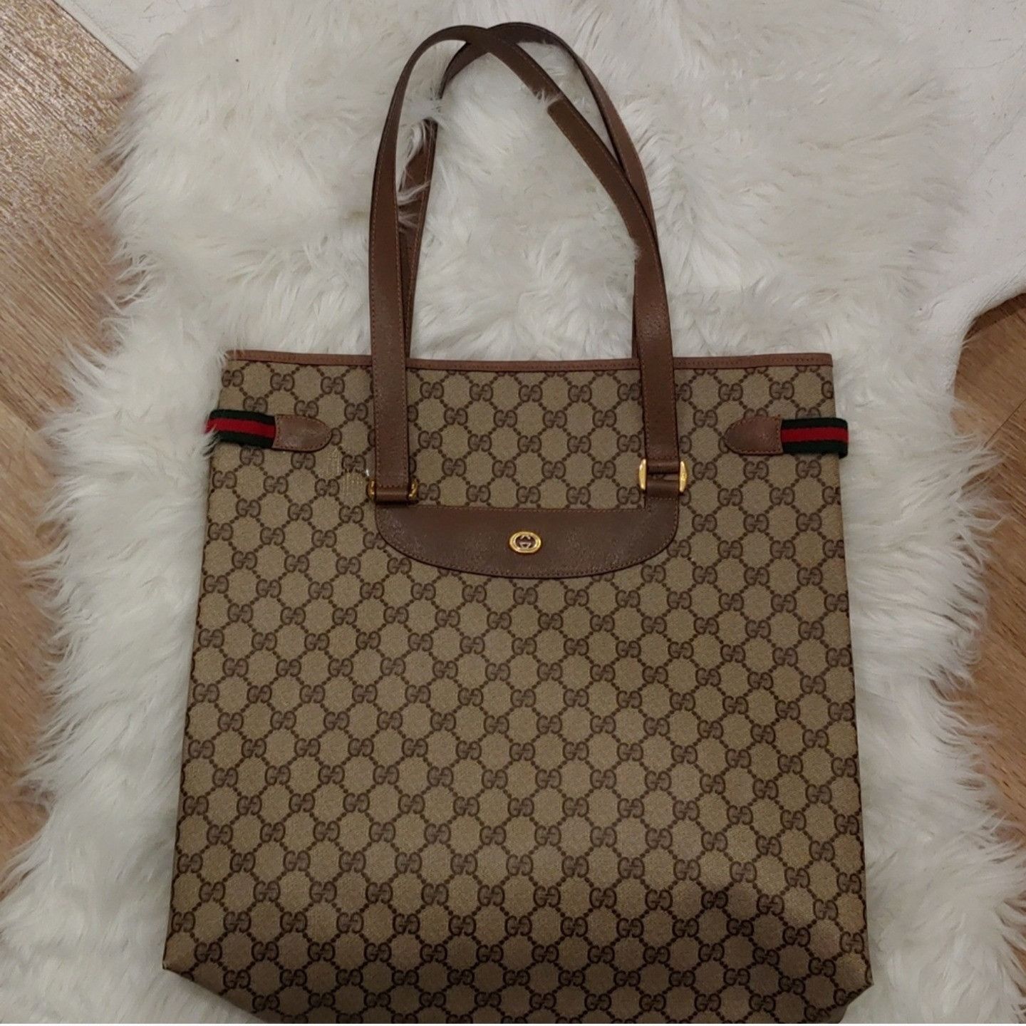 Gucci Vintage Gucci GG Monogram Supreme Sherry Web Ophidia Tote Size ONE SIZE - 2 Thumbnail