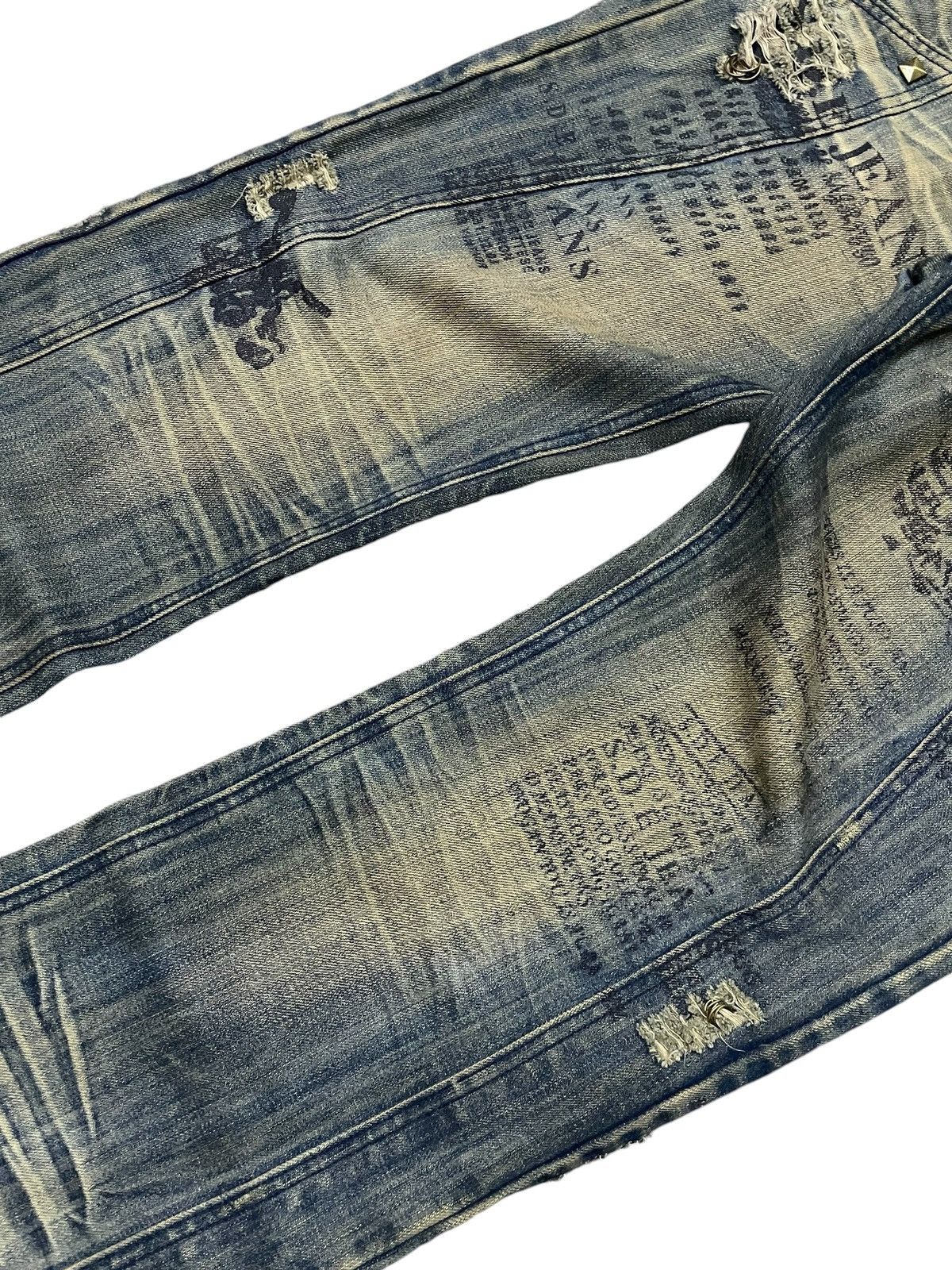 If Six Was Nine × Japanese Brand × Junya Watanabe Crazy Race Pierced & Studded Panelled Poem Mud Jeans Size US 32 / EU 48 - 4 Thumbnail