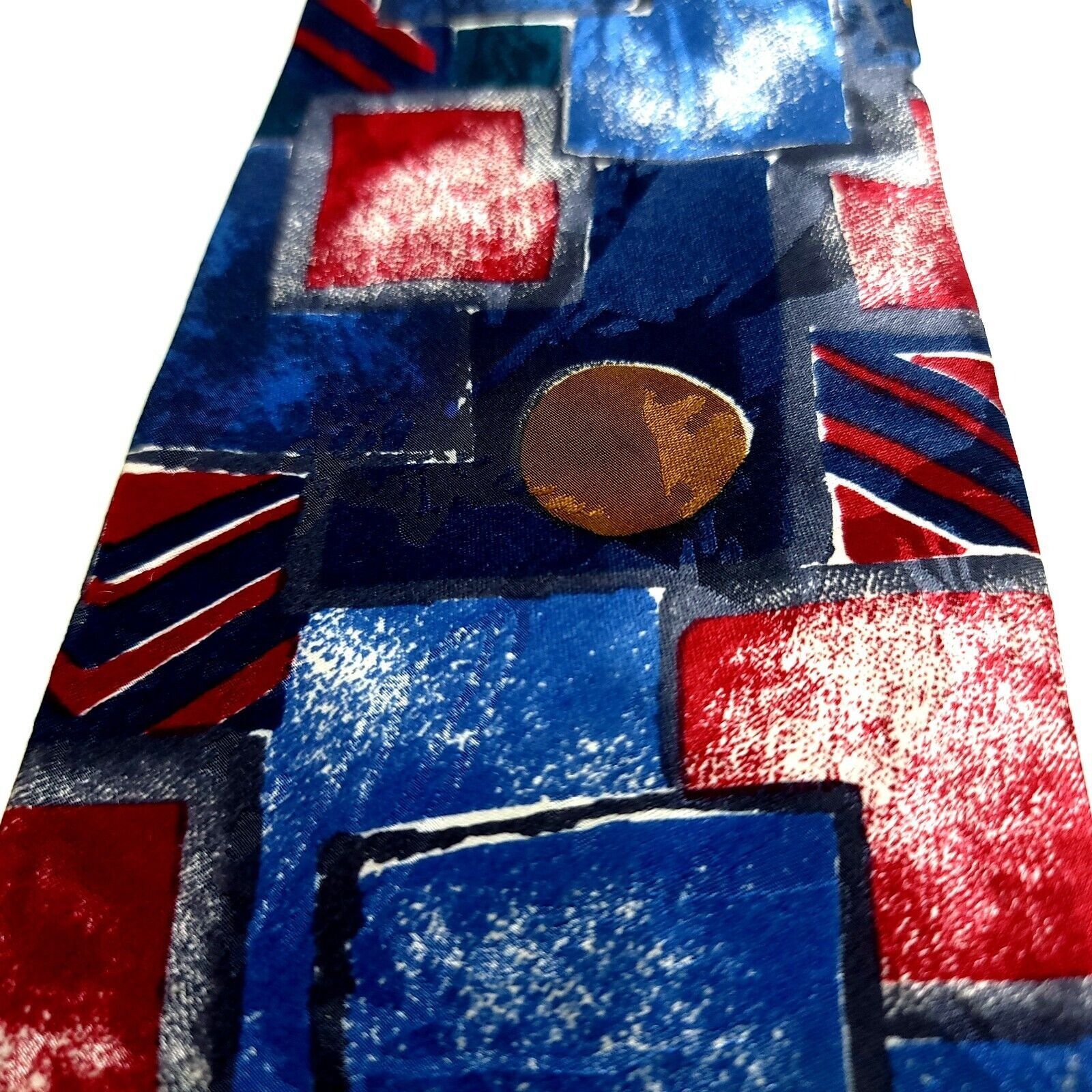 Designer J.T. Beckett Blue Red Abstract Jacquard Print Wide Silk Tie Size ONE SIZE - 2 Thumbnail