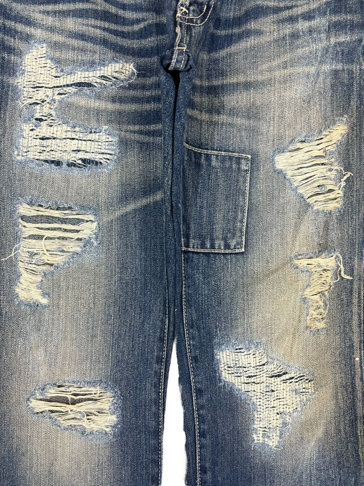 Kapital Vintage Japanese Brand Heavy Distress Low Rise Jeans Size 29" - 3 Thumbnail