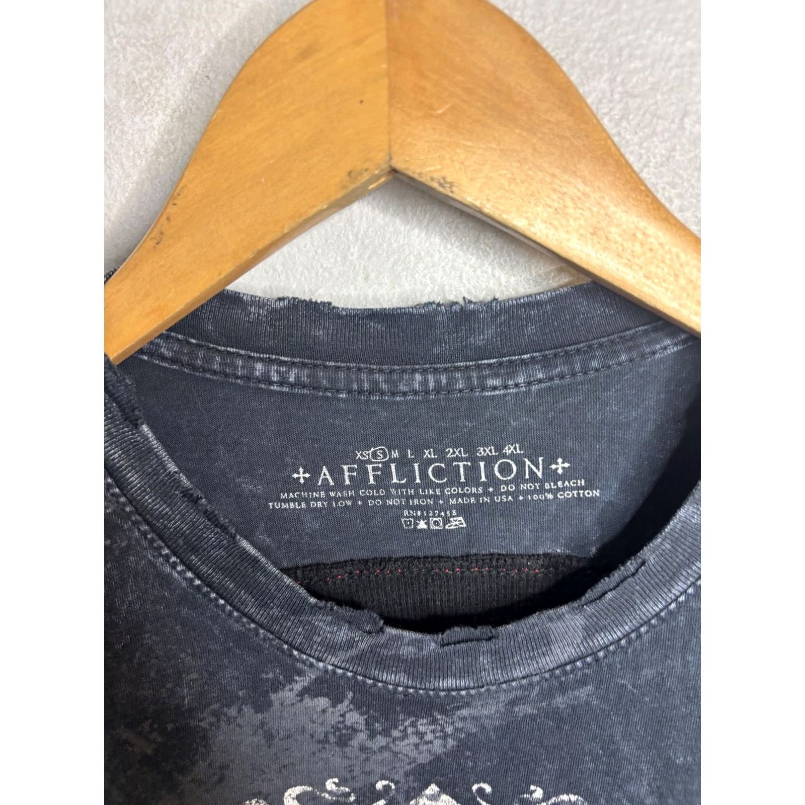 Affliction Affliction Shirt Mens M Black Skull Feather Graphic Distressed Biker Tee Size US M / EU 48-50 / 2 - 3 Thumbnail