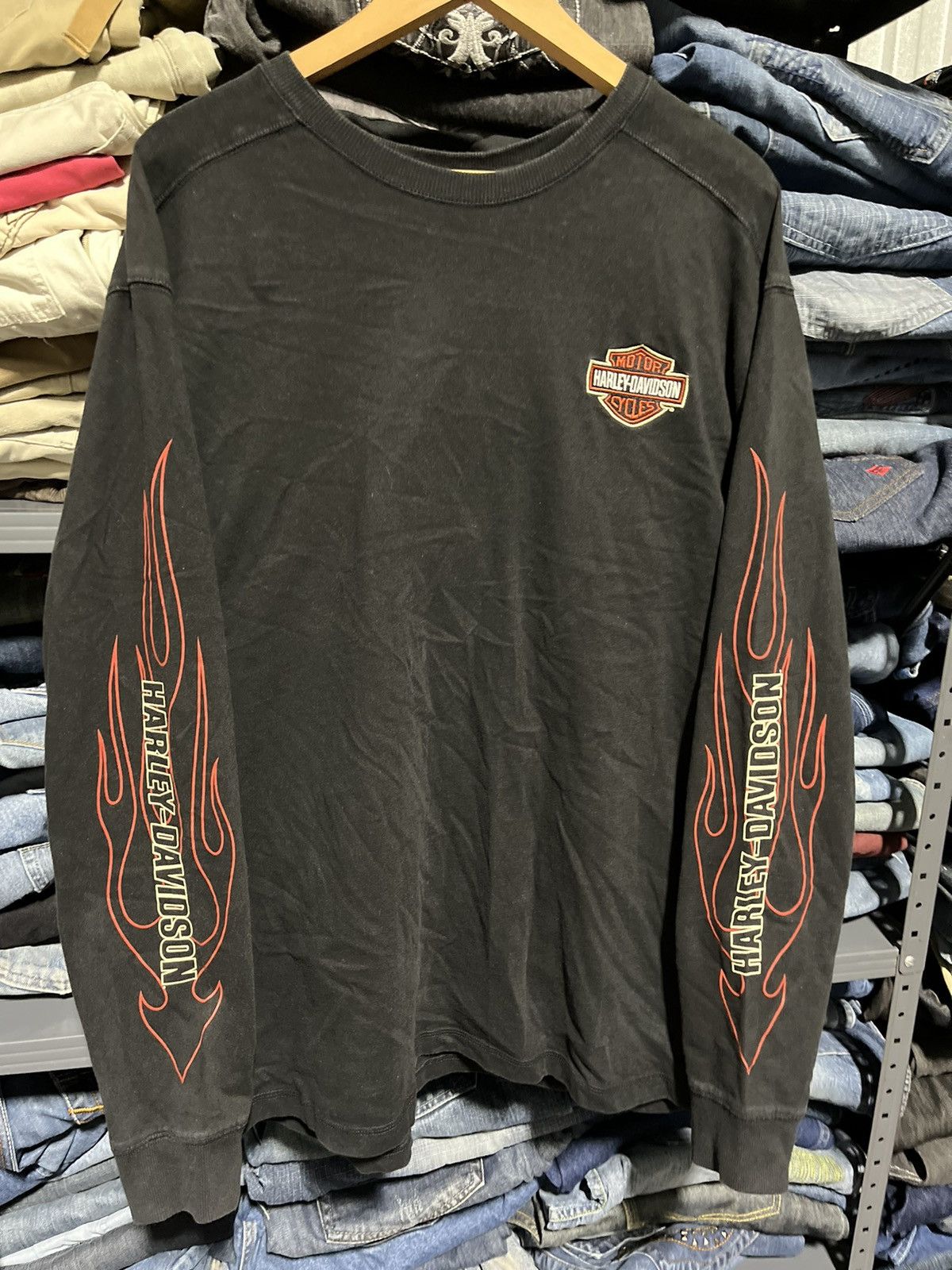 Harley Davidson × JNCO × Vintage CRAZY Y2K HARLEY DAVIDSON FLAME LOGO LONGSLEEVE TEE SHIRT Size US XL / EU 56 / 4 - 3 Thumbnail