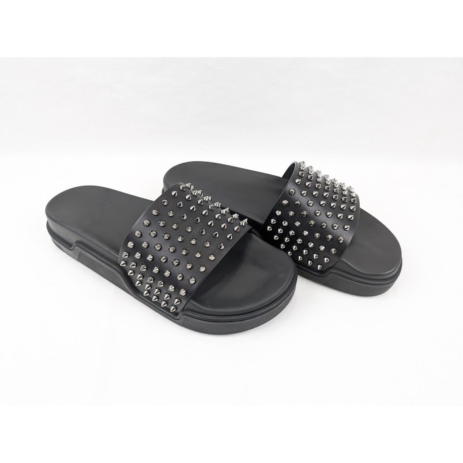Christian Louboutin o1rshd1 Pool Fun Flat Calf Slippers in Black/Gun Size US 12.5 / EU 45-46 - 13 Thumbnail
