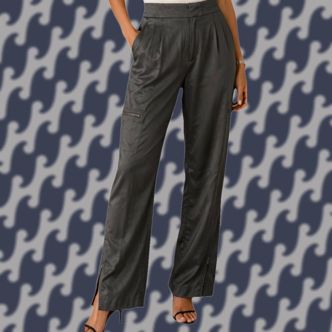 Donna Karan Donna Karan Shiny Satin Viscose Cargo Pants Size 14 Shadow Gray MSRP 95 Size 36" / US 14 / IT 50 - 1 Thumbnail