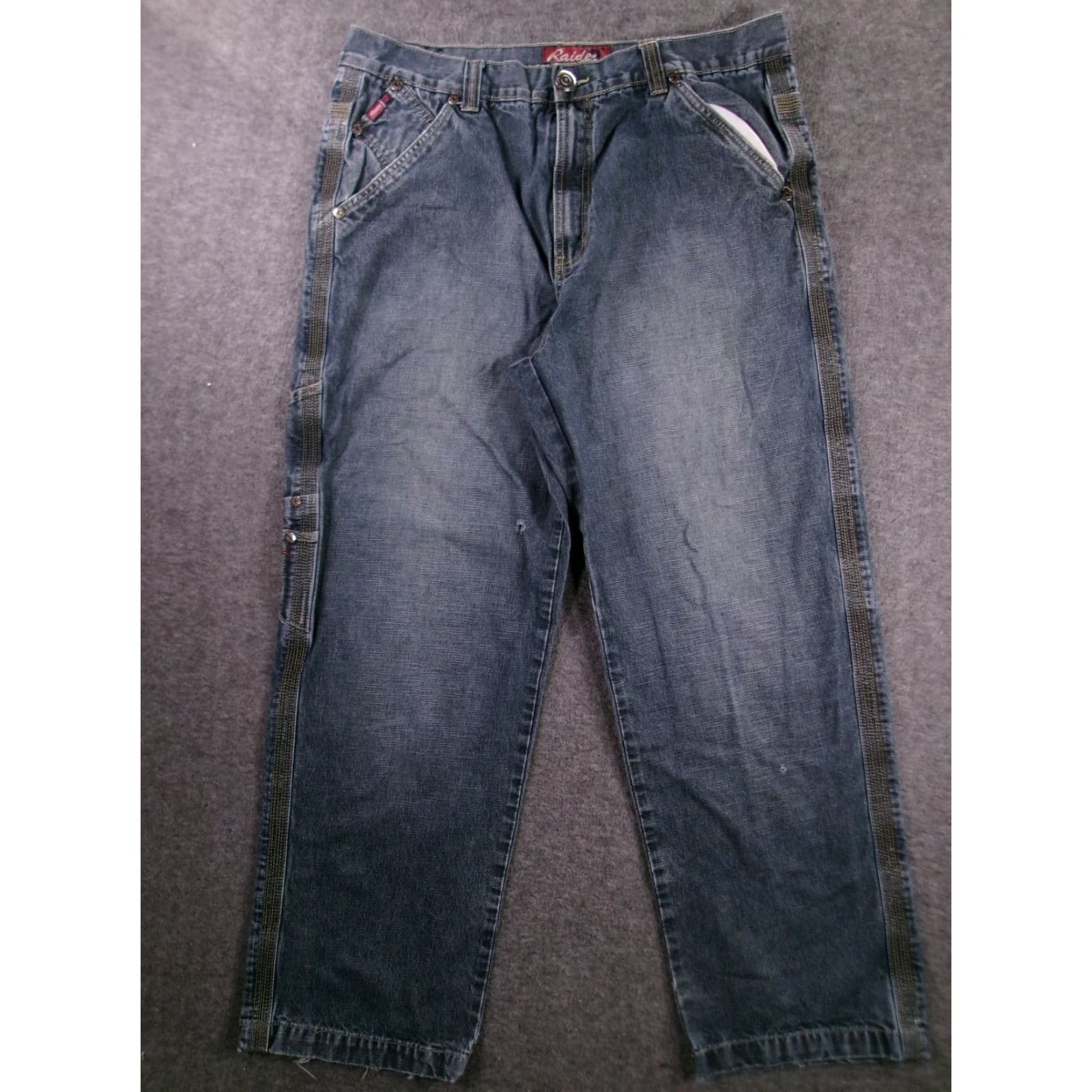 Denime Raider Jeans Mens 38 Relaxed Cargo Pocket Distressed Blue Denim Jeans Article 100% Cotton Size US 38 / EU 54 - 2 Thumbnail