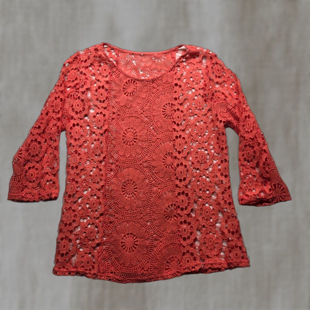 Vintage VINTAGE Shirt Adult L Red Solid Crochet Lace Boho Cottagecore 60s 70s Fairytale Floral Western Womens Size L / US 10 / IT 46 - 1 Thumbnail