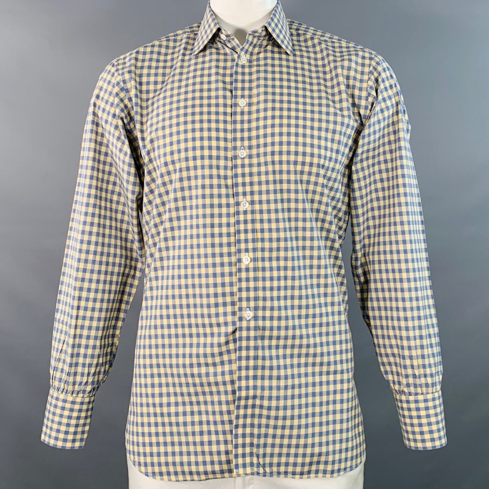 Turnbull & Asser Size L Blue Yellow Checkered Cotton Long Sleeve Shirt Size US L / EU 52-54 / 3 - 1 Thumbnail