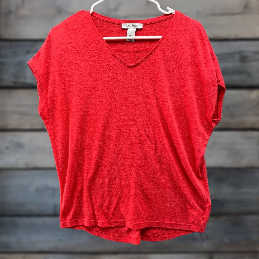 White House Black Market VINTAGE White House Black Market Linen Blend T-Shirt Womens S Red V-Neck Dolman Sleeve Size S / US 4 / IT 40 - 1 Thumbnail