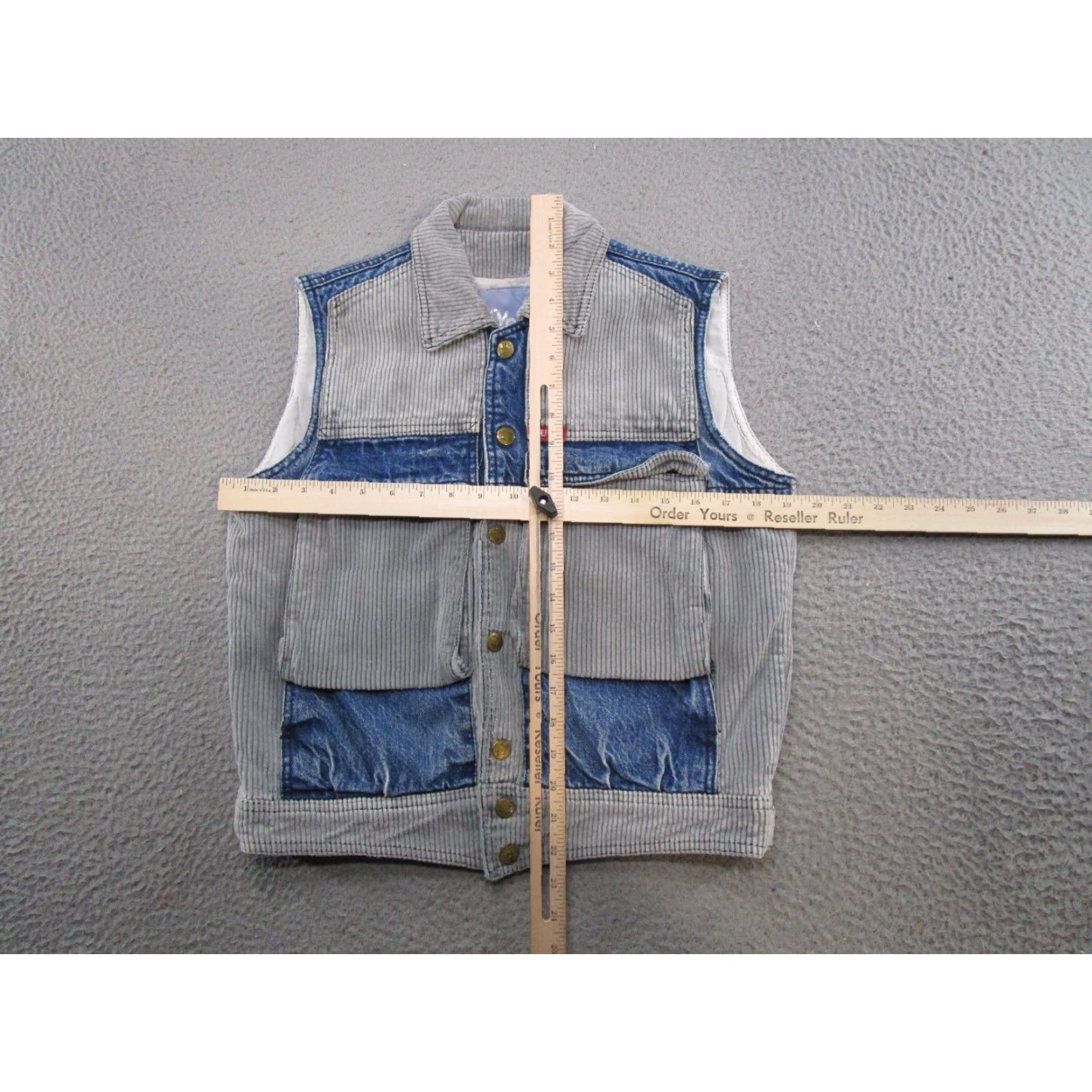 Denime VINTAGE Fury Vest Women's M Blue Denim Corduroy Snap Up 90s Western Casual Size M / US 6-8 / IT 42-44 - 5 Thumbnail
