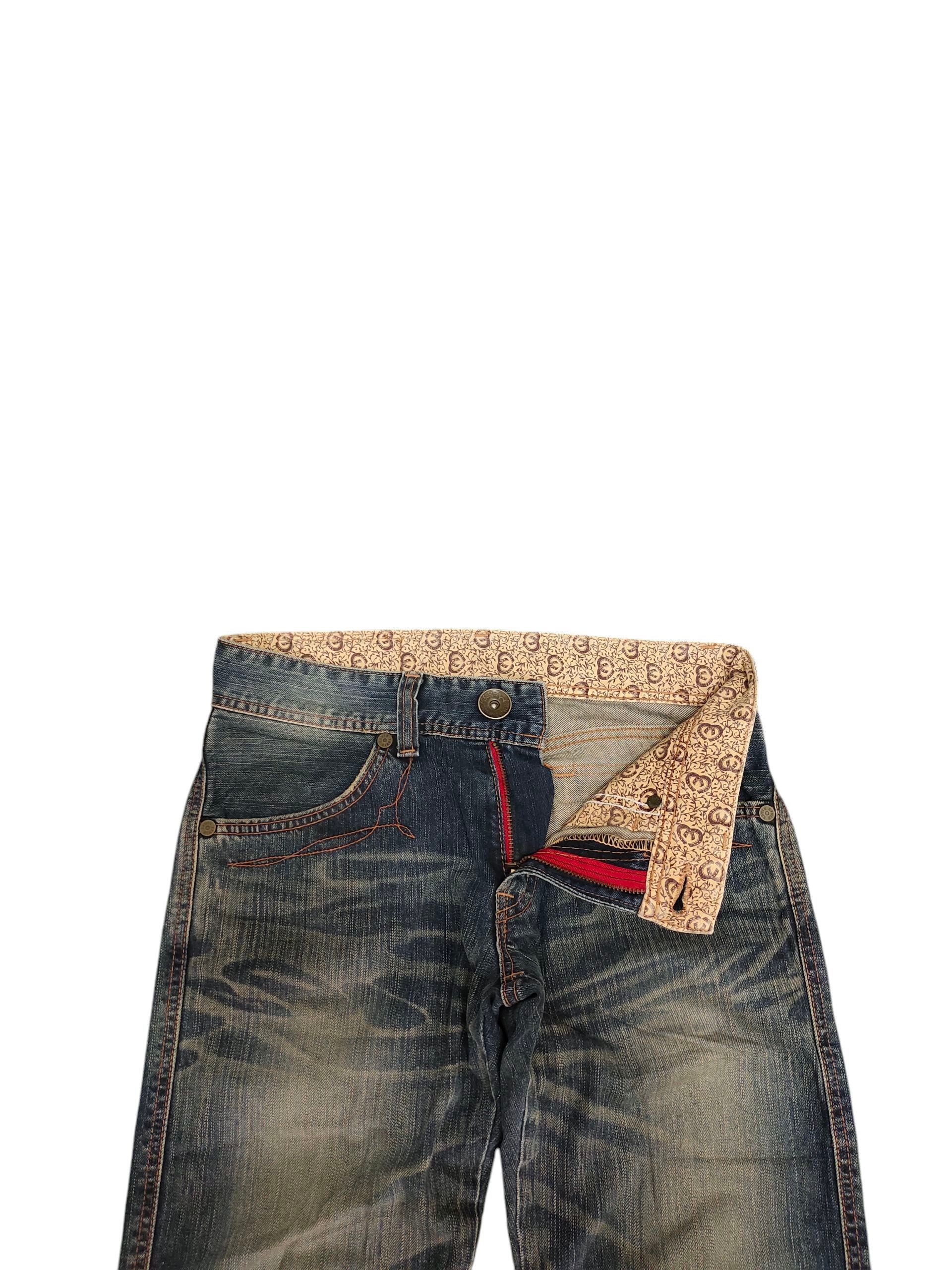 Tornado Mart Flare Jeans Edwin Blue Trip Leather Trim Clawmark Bootcut Size US 29 - 10 Thumbnail
