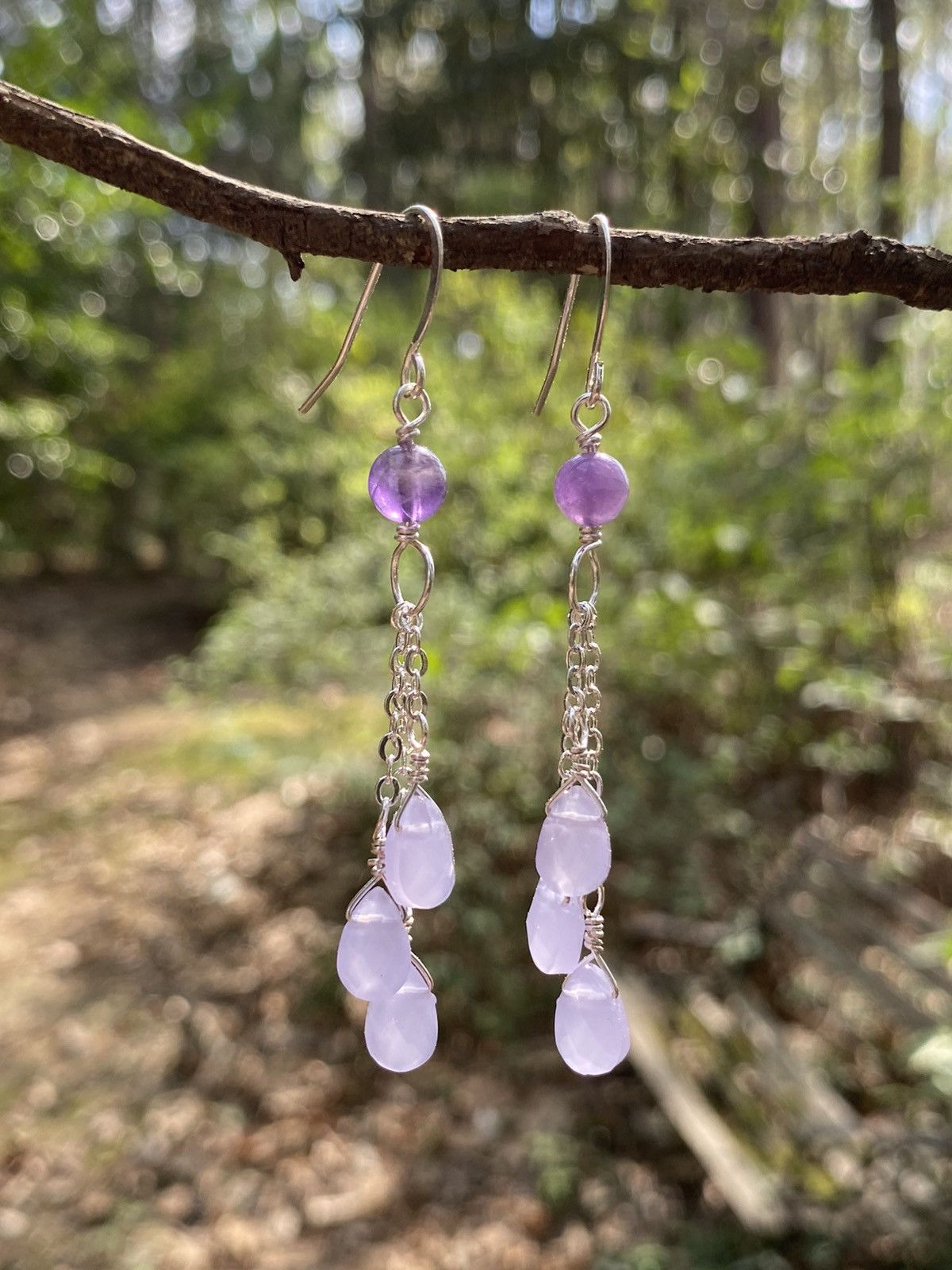 Handmade Silver and Amethyst Dangles Size ONE SIZE - 6 Thumbnail