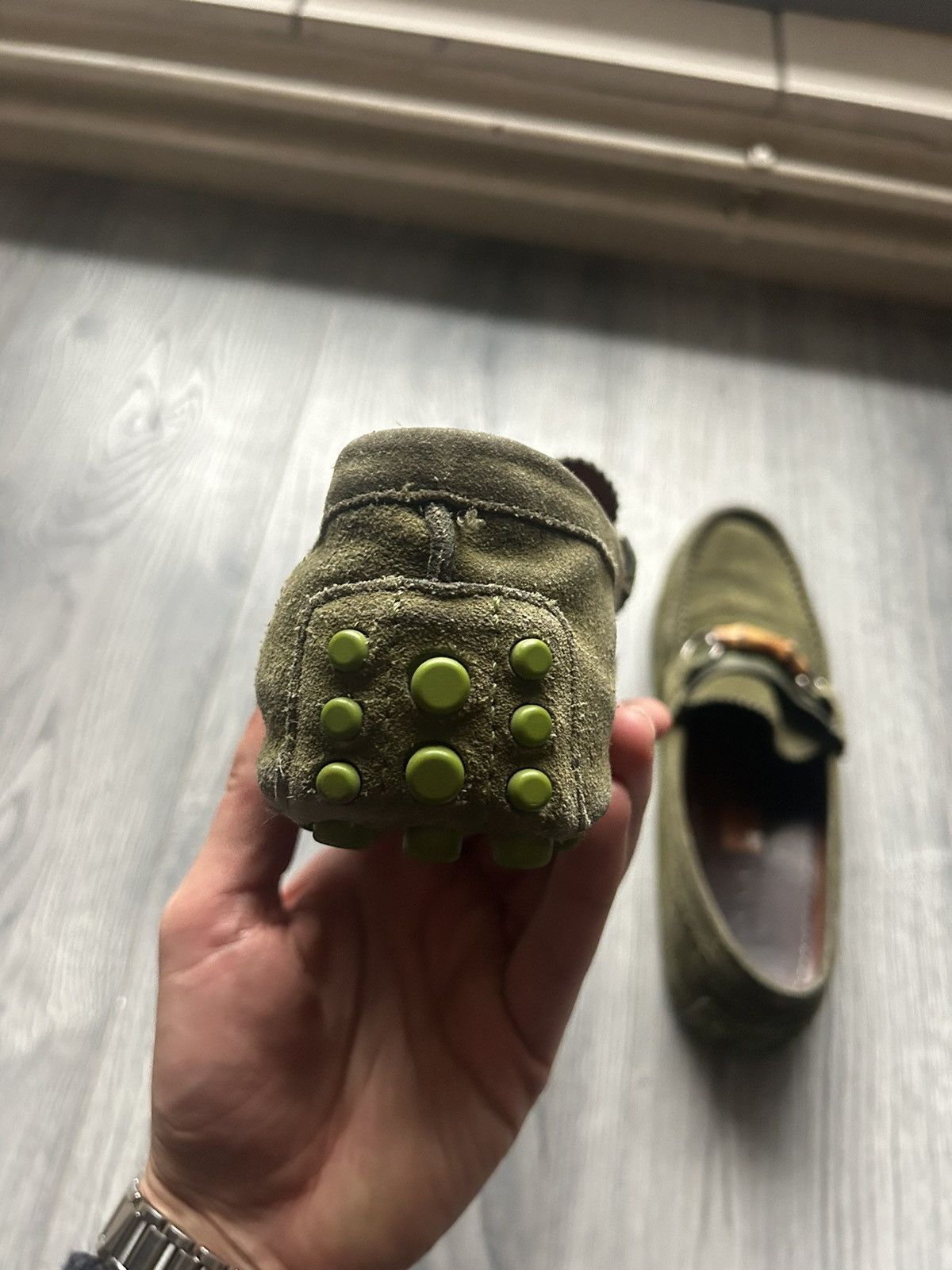 Gucci Gucci Bamboo Bit Green Suede Loafers Size US 7 / EU 40 - 8 Thumbnail