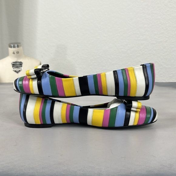 Salvatore Ferragamo Salvatore Ferragamo Varina Rainbow Stripe Flats Bow Logo Size US 8 / IT 38 - 11 Thumbnail