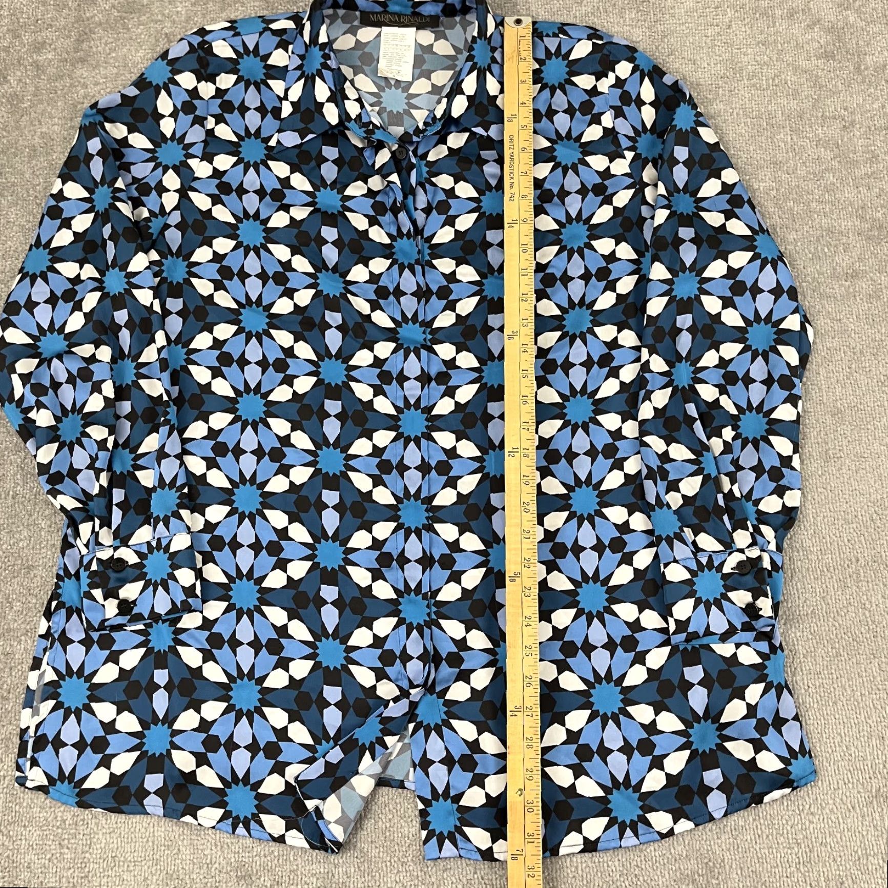 Marina Rinaldi Marina Rinaldi Shirt Womens Size MX 25 US 16 Blue Geometric Artsy Button Up Top Size XXL / US 16-18 / IT 52-54 - 3 Thumbnail