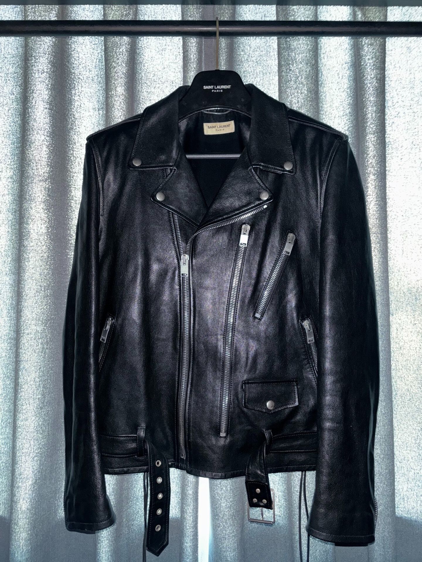 Saint Laurent Paris black lambskin biker jacket by saint laurent Size US L / EU 52-54 / 3 - 1 Thumbnail