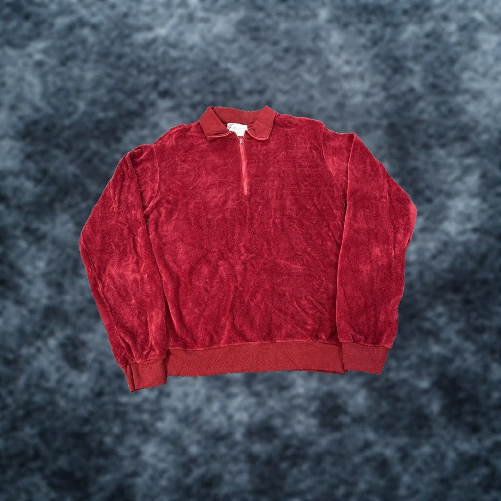 Vintage VINTAGE Campus Polo Sweater Top Velour 1/4 Zip V-Neck Red USA M Women Size M / US 6-8 / IT 42-44 - 1 Thumbnail