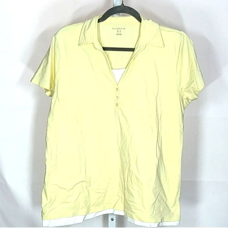 Liz Claiborne Liz Claiborne Yellow V-Neck Polo Short Sleeve Shirt Size XL Size XL / US 12-14 / IT 48-50 - 6 Thumbnail