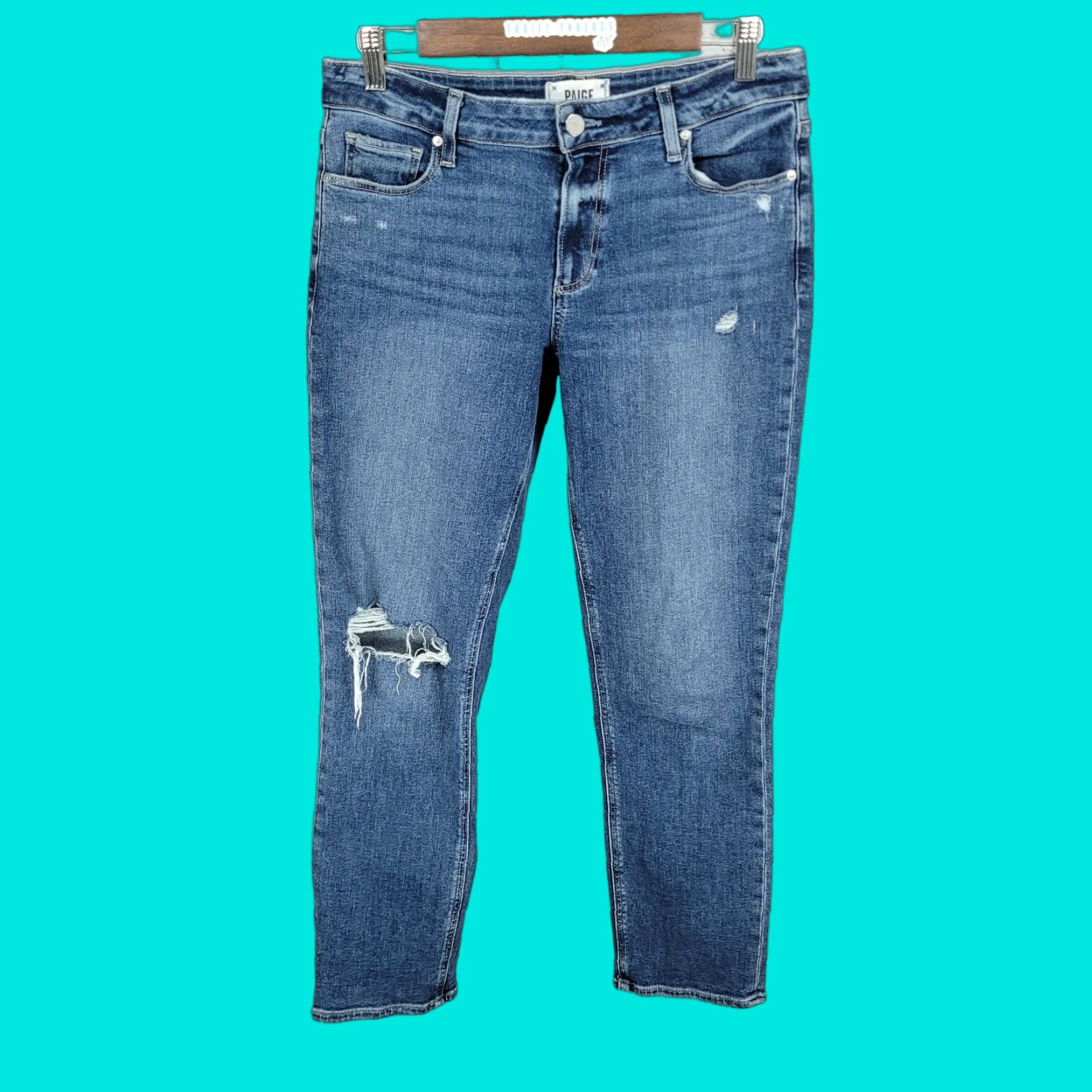 Paige Paige Brigitte Jeans Denim Blue Distressed Mid Rise Straight Ankle 27 (29x28) Size 27" / US 4 / IT 40 - 1 Thumbnail