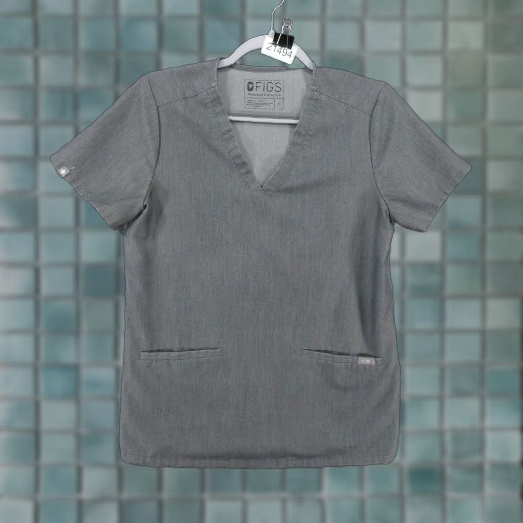 Vintage FIGS Scrub Top Womens Small Short Sleeve Gray w Pockets Size S / US 4 / IT 40 - 1 Thumbnail