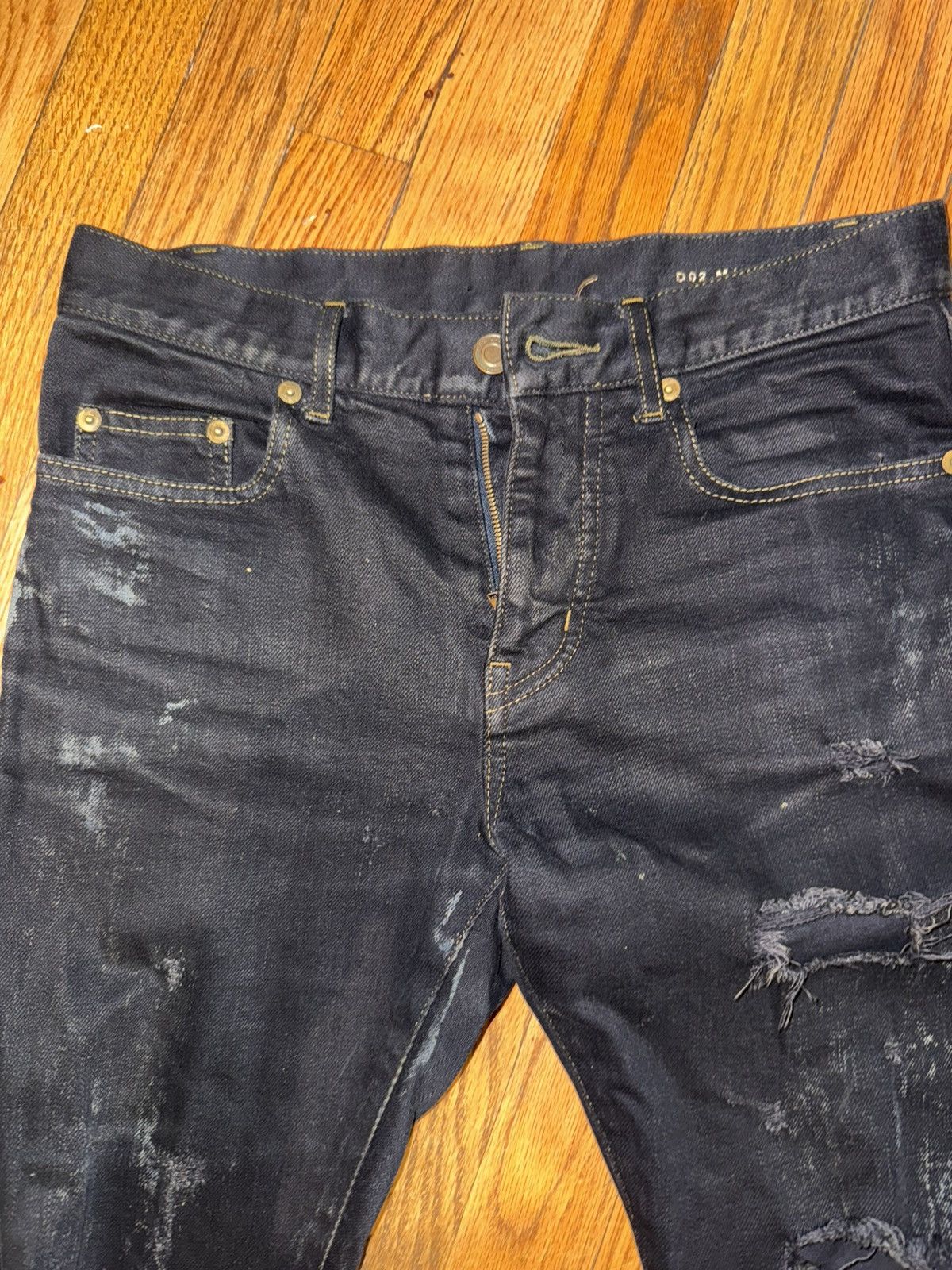 Hedi Slimane × Saint Laurent Paris × Yves Saint Laurent Saint Laurent Paris FW14 Oil Stain Denim Size US 27 - 3 Thumbnail